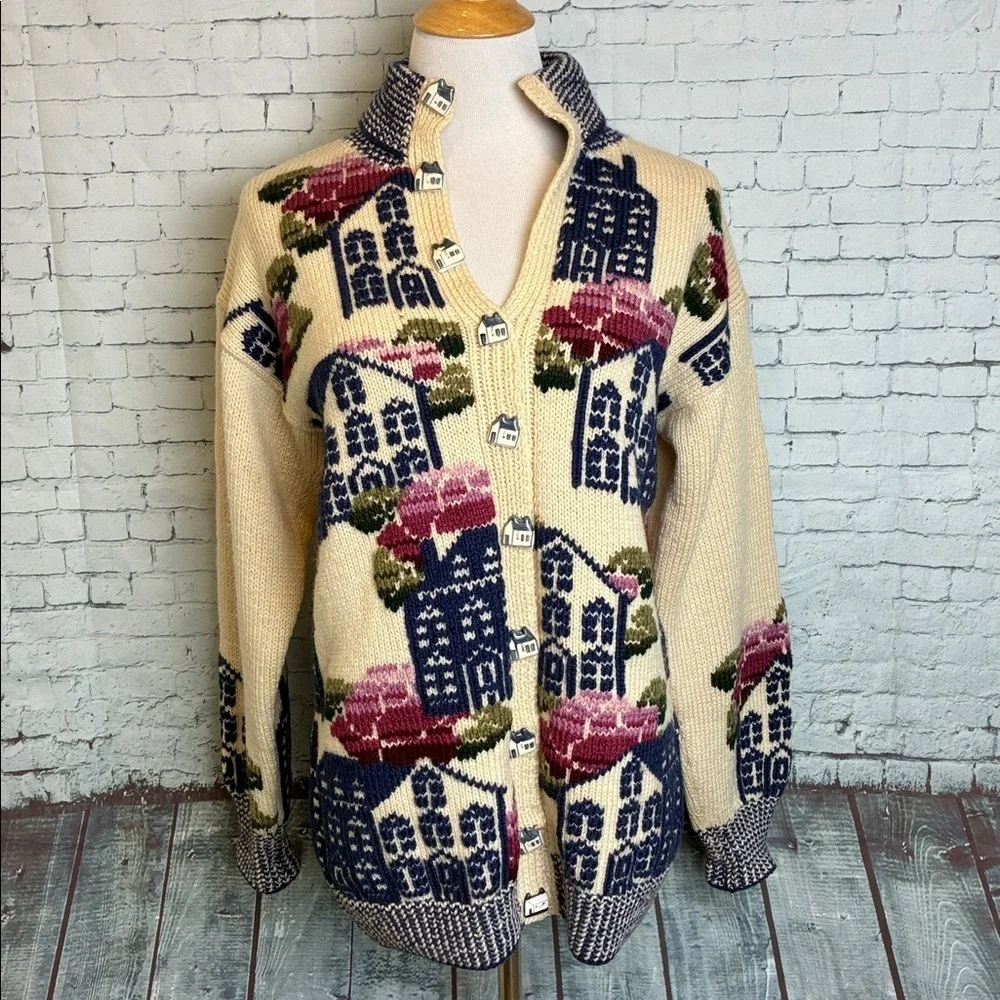 Vintage Hand Knitted South Wool 100% Virgin Wool Graphic Homestead Sweater Sz S - Picture 16 of 16